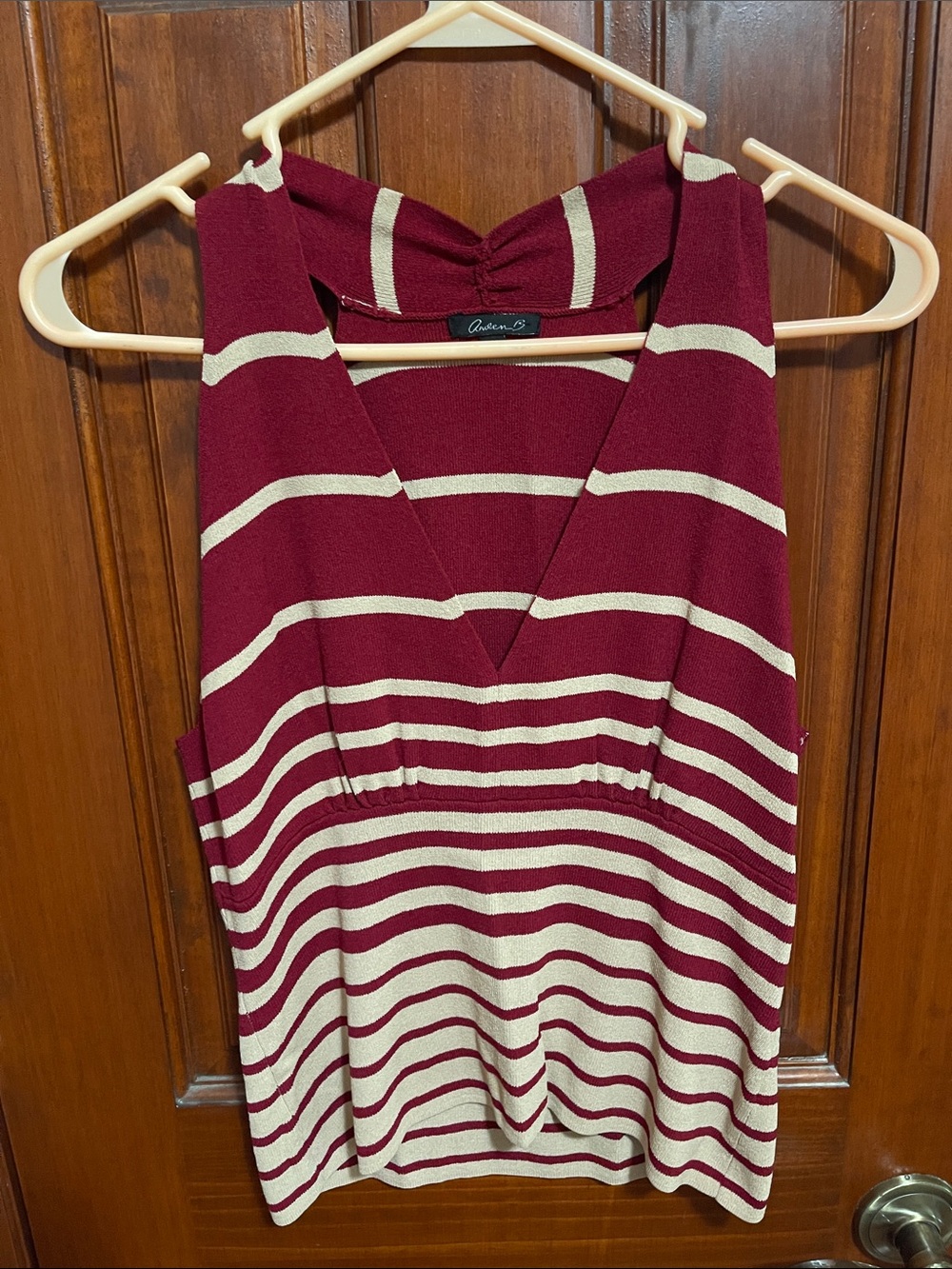 Scarlet and Cream Striped V-Neck Tank Top